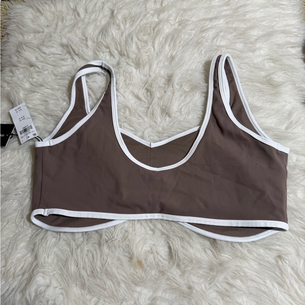NWT Abercrombie & Fitch XL YPB Studio Flex Sports Bra Brown White Workout - Picture 4 of 6